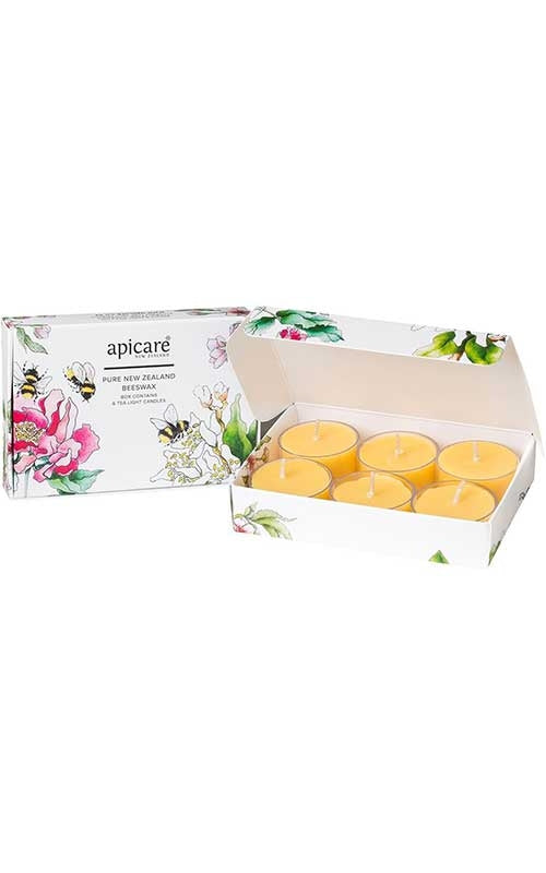 Apicare Peony Blossom Beeswax Tea Light Candles - 6 Pack