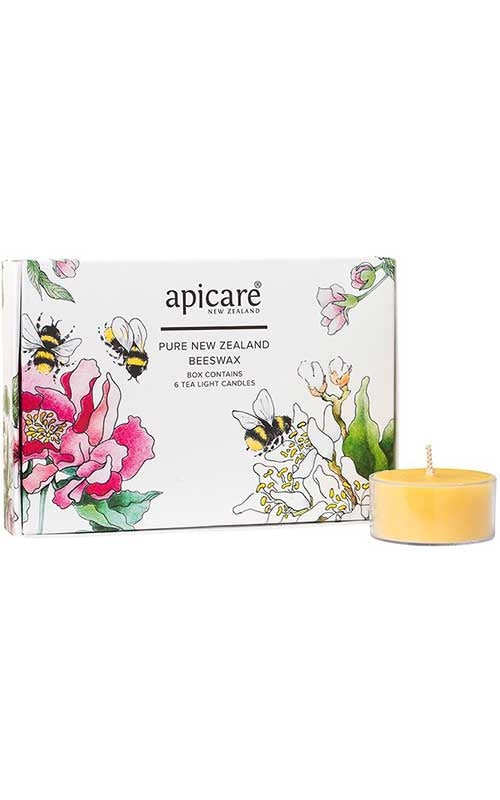 Apicare Peony Blossom Beeswax Tea Light Candles - 6 Pack