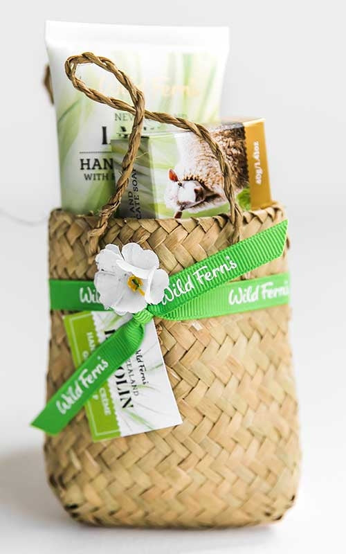 Wild Ferns Lanolin Gift Flax Basket - Hand Nail Creme & Soap