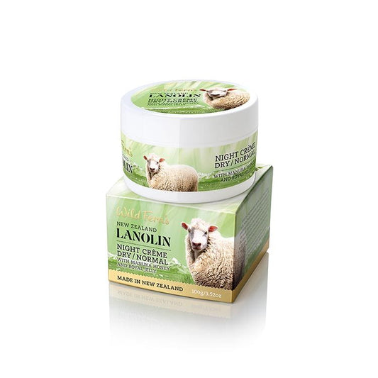 Wild Ferns New Zealand Lanolin Night Creme : Dry to Normal with Manuka Honey & Royal Jelly 100g